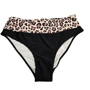 NEW NWT Live Life on the Beach Black & Leopard Print Bikini Swim Bottoms | Large